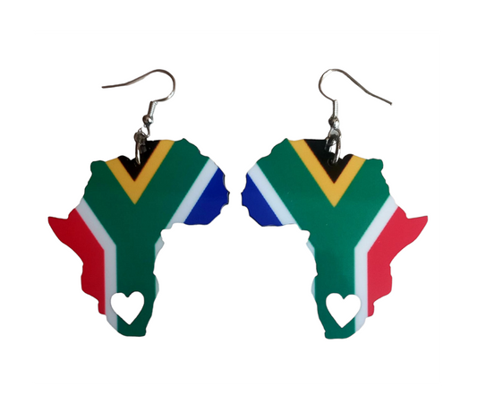 Africa Map Earrings - South African Flag-Inspired