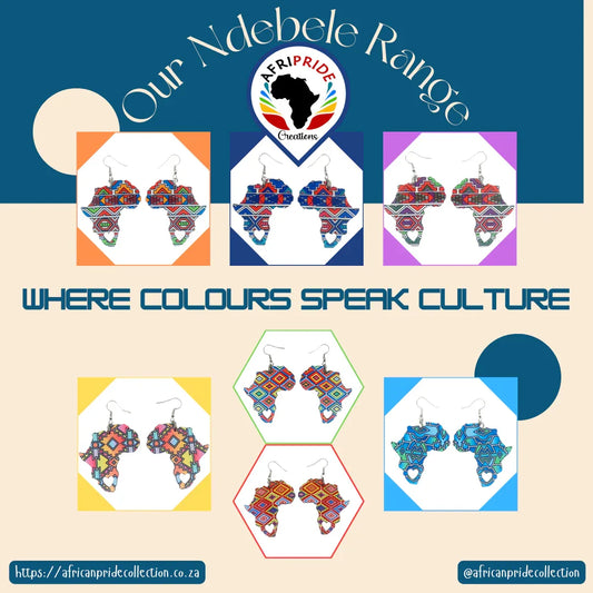 Africa Map Earrings - Ndebele Fabric-Inspired - African Pride Collection