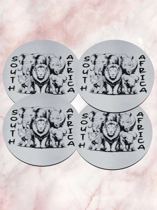 Big 5 Engraved Coasters – 9cm African Wildlife Set - African Pride Collection