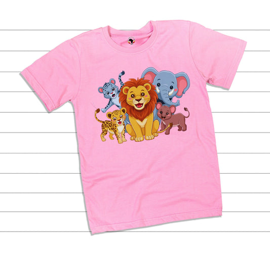 Kids T-Shirt with Cartoon Animals Print – Multiple Colours
