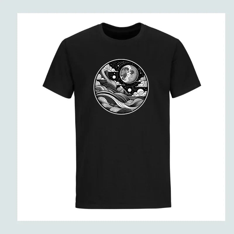 Black T-Shirt with a circular Abstract Image - African Pride Collection