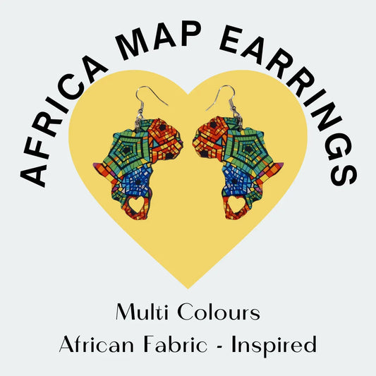 Africa Map Earrings - Kente African Fabric-Inspired - African Pride Collection
