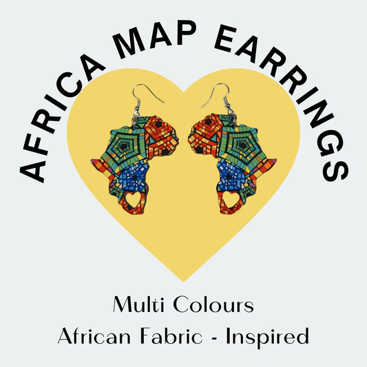 Africa Map Earrings - Kente African Fabric-Inspired - African Pride Collection