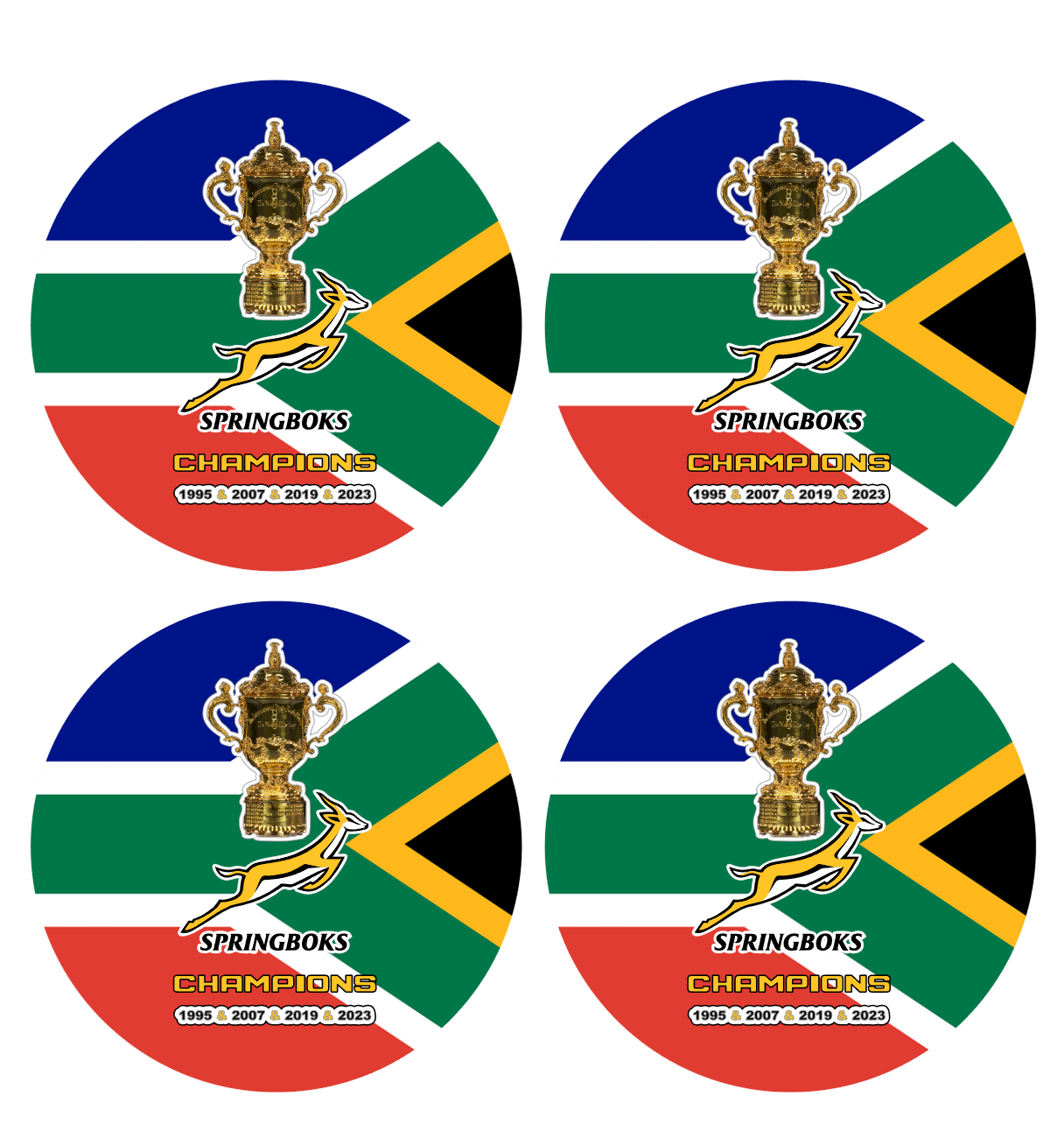South African Flag and Springboks Rugby World Trophy Coasters Set