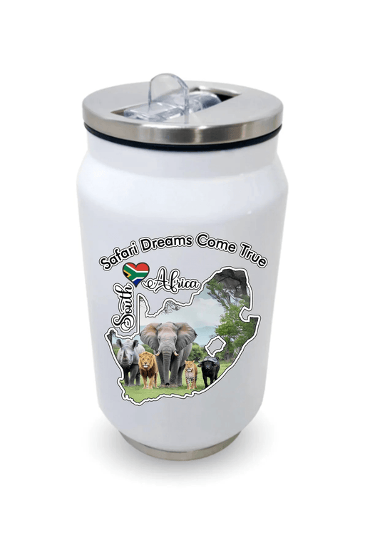 Double Wall Stainless Steel Can - 250mls with Big 5 Print - African Pride Collection