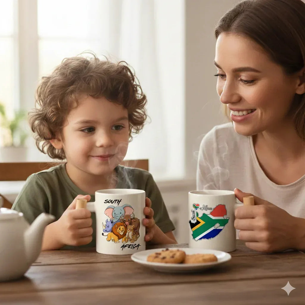 Iconic Big 5 Bamboo handle and Lid ceramic mug - African Pride Collection