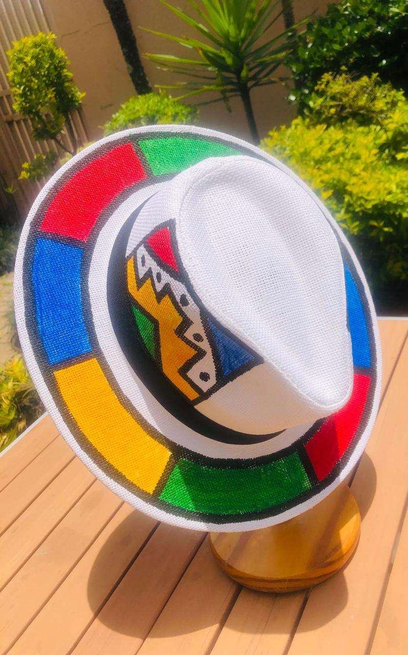 Panama Unisex Hat painted IsiNdebele Designs - African Pride Collection