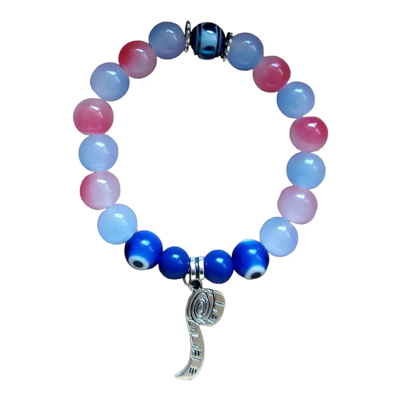 Blue Evil Eye and Multicolored Beaded Bracelet with Silver Tape Measure Charm - African Pride Collection