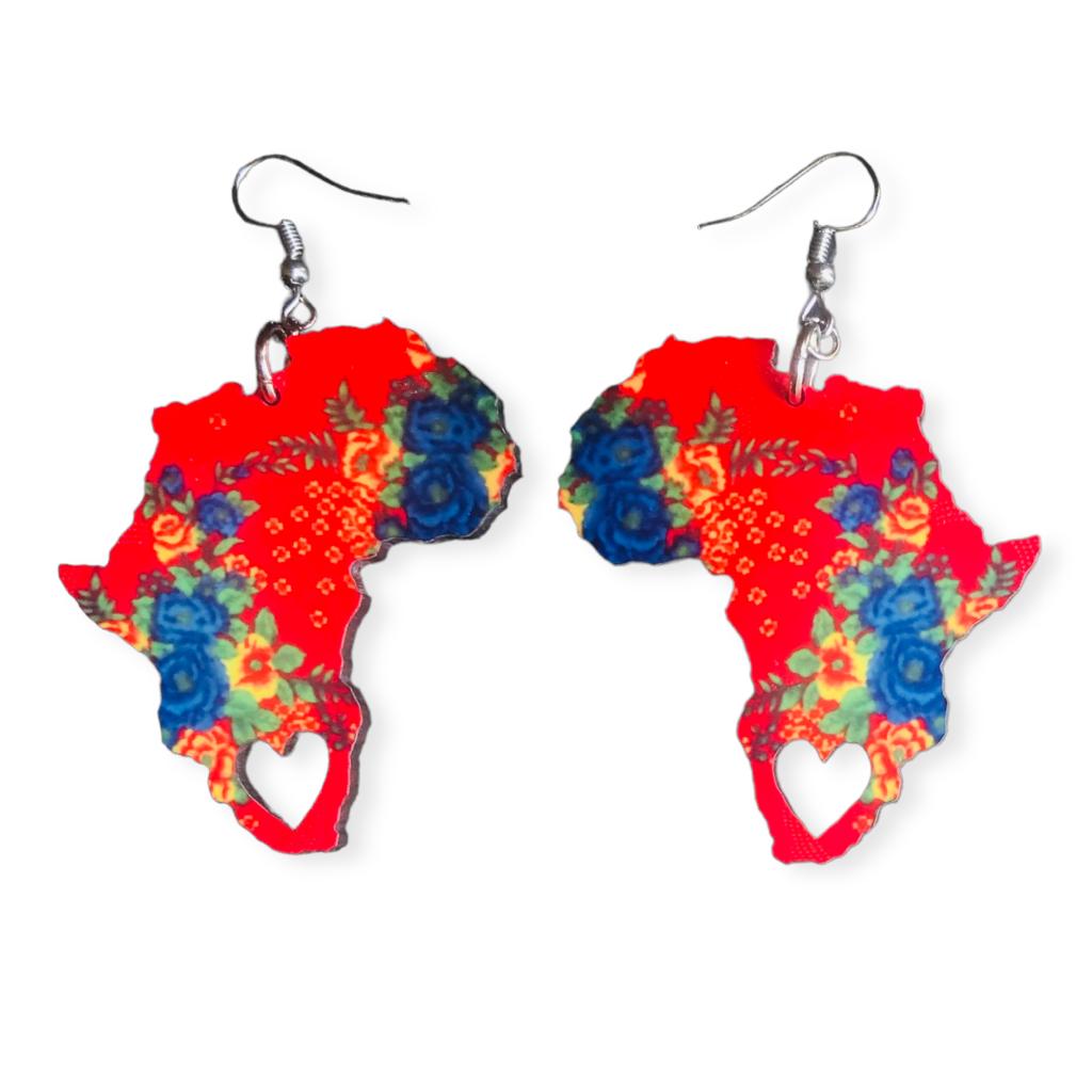 Africa Map Earrings - Tsonga Fabric-Inspired - African Pride Collection