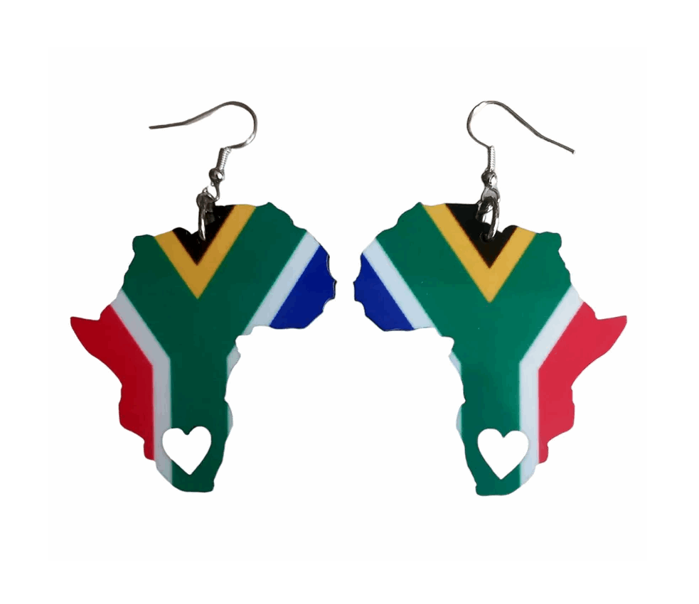 Africa Map Earrings - South African Flag-Inspired - African Pride Collection