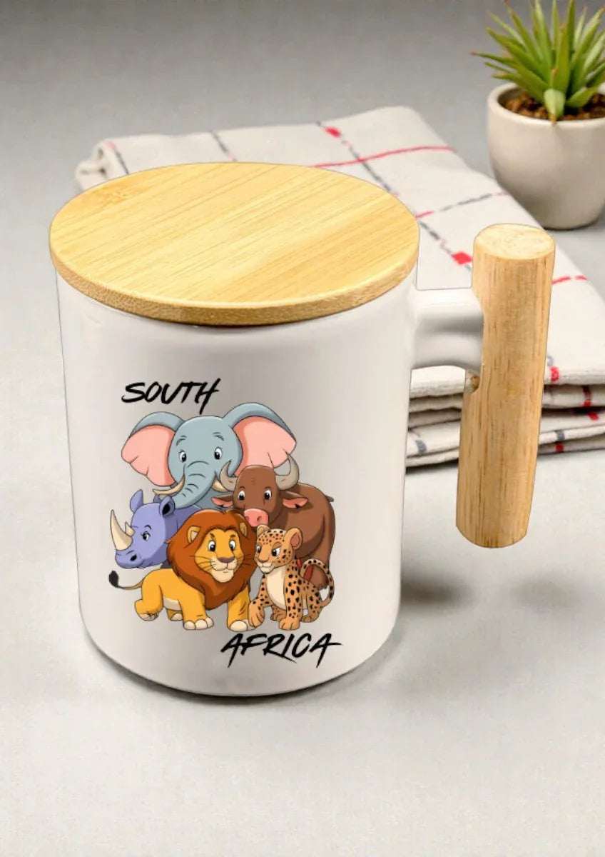 Iconic Big 5 Bamboo handle and Lid ceramic mug - African Pride Collection