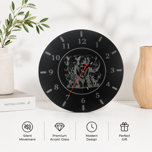 Big Five Engraved Wall Clock – African Wildlife Decor