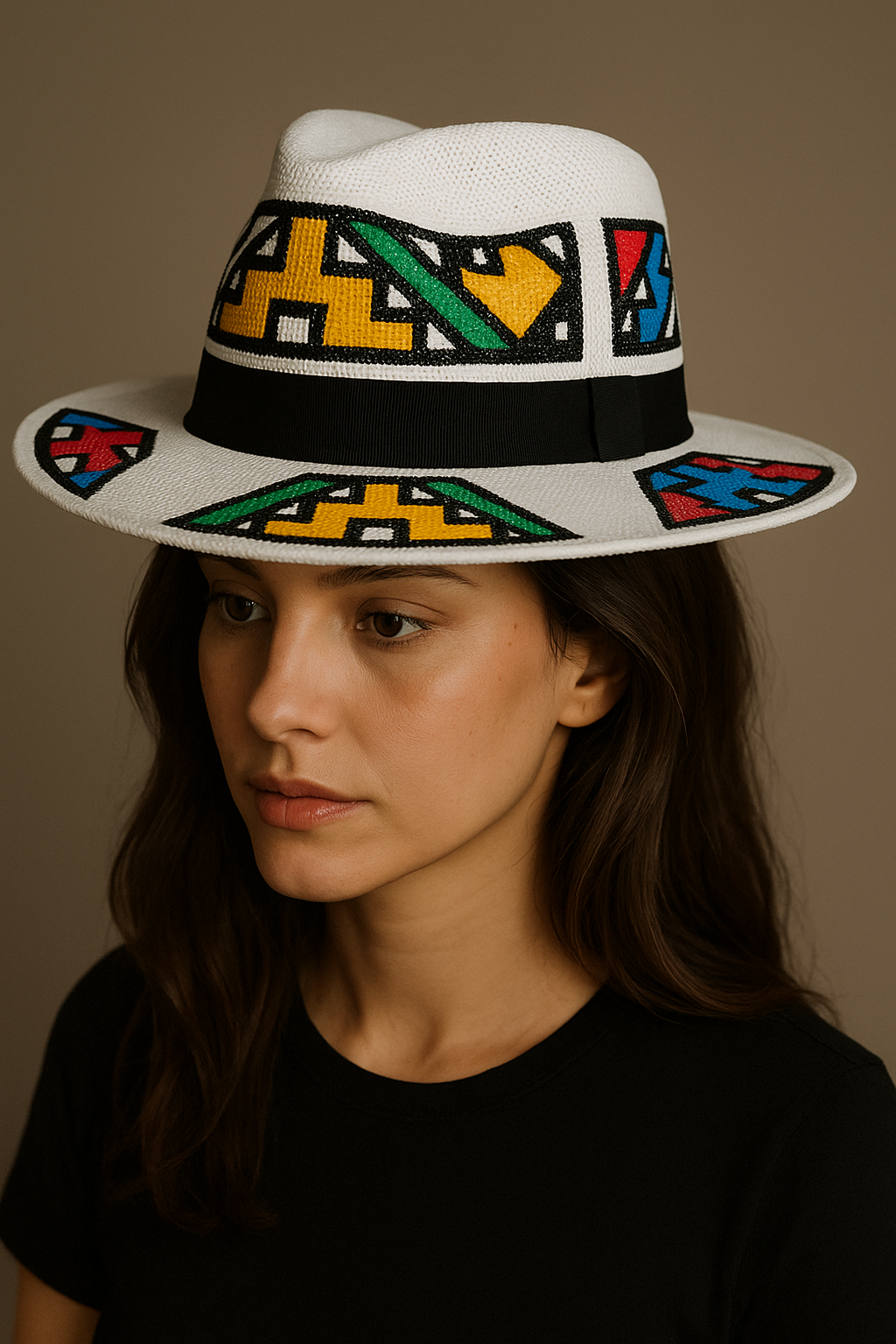 Panama Unisex Hat painted IsiNdebele Designs
