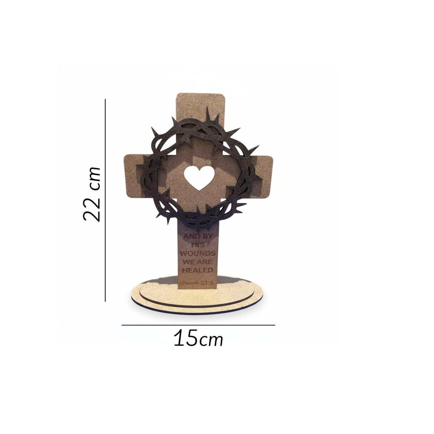 Wooden Christian Cross with Crown of Thorns Decor