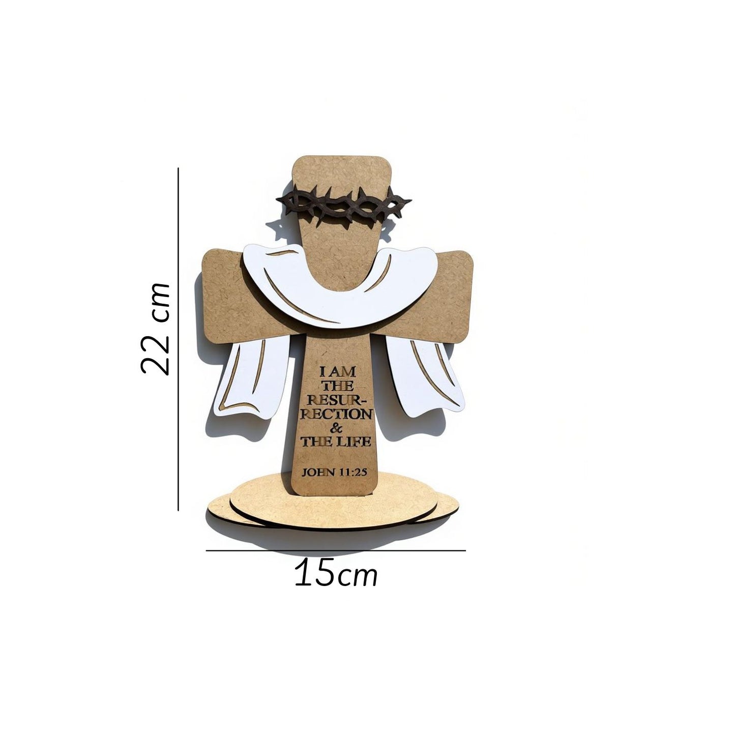 Wooden Christian Cross with White Cloth and Thorn Crown