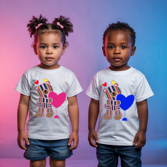 Kids TeddyBear and Heart T-shirt - XiTsonga Red