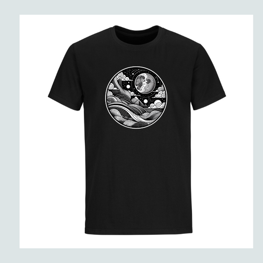Black T-Shirt with a circular Abstract Image - 2024 Collection