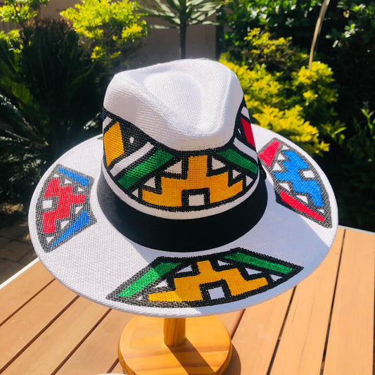 Panama Unisex Hat painted Ndebele Designs