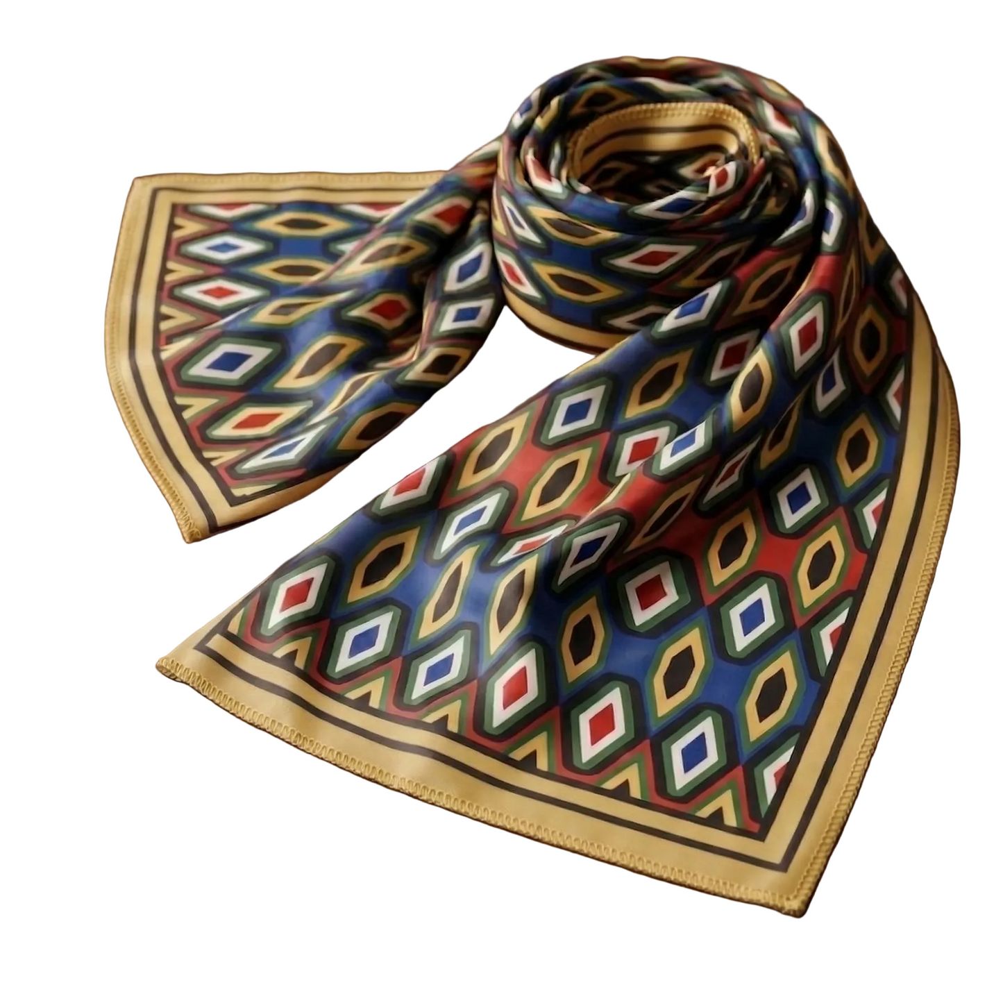 Patterned scarf on a wooden surface