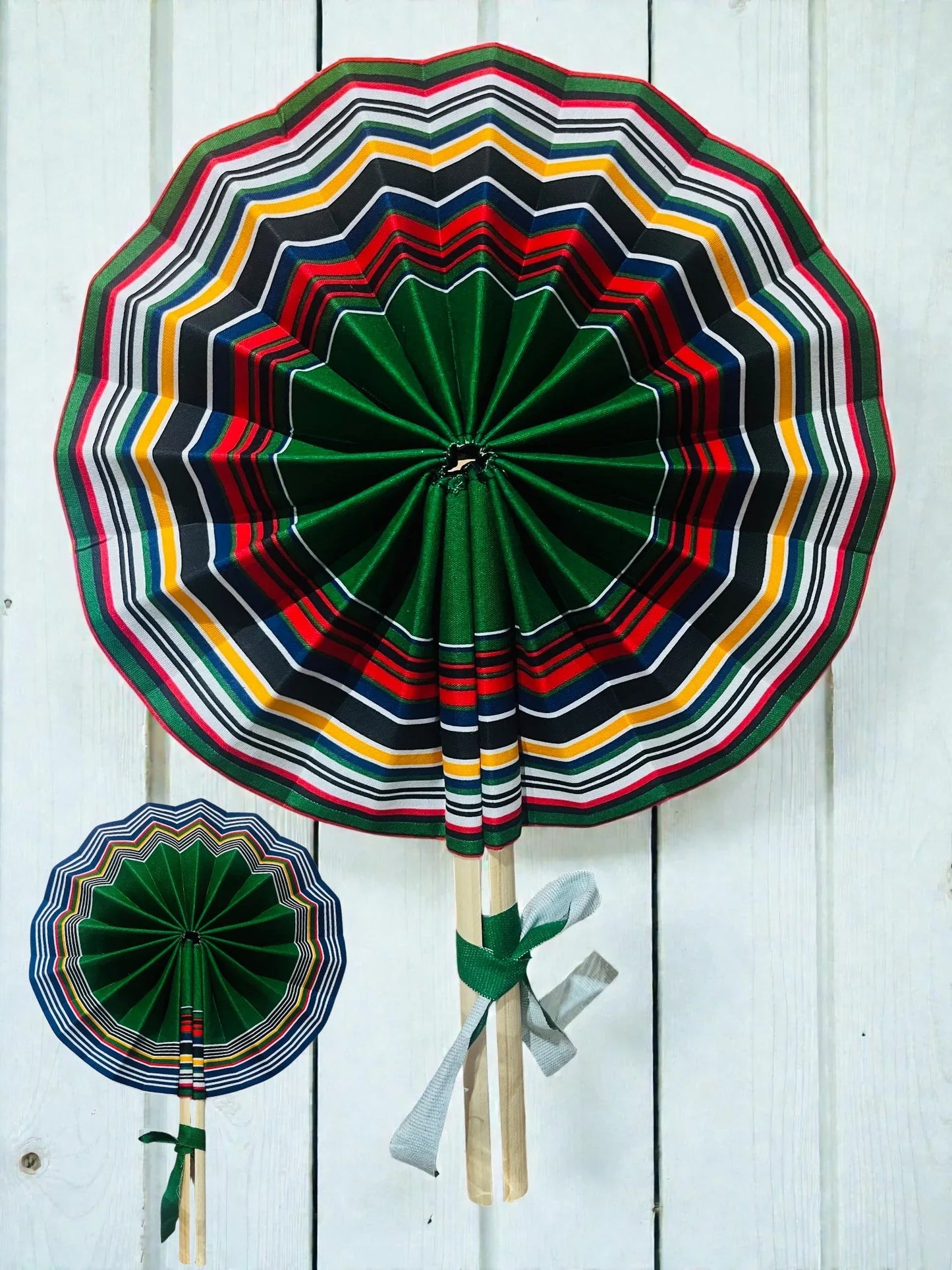 Vhutambo Handmade Foldable African Fabric Fan with Wooden Handles