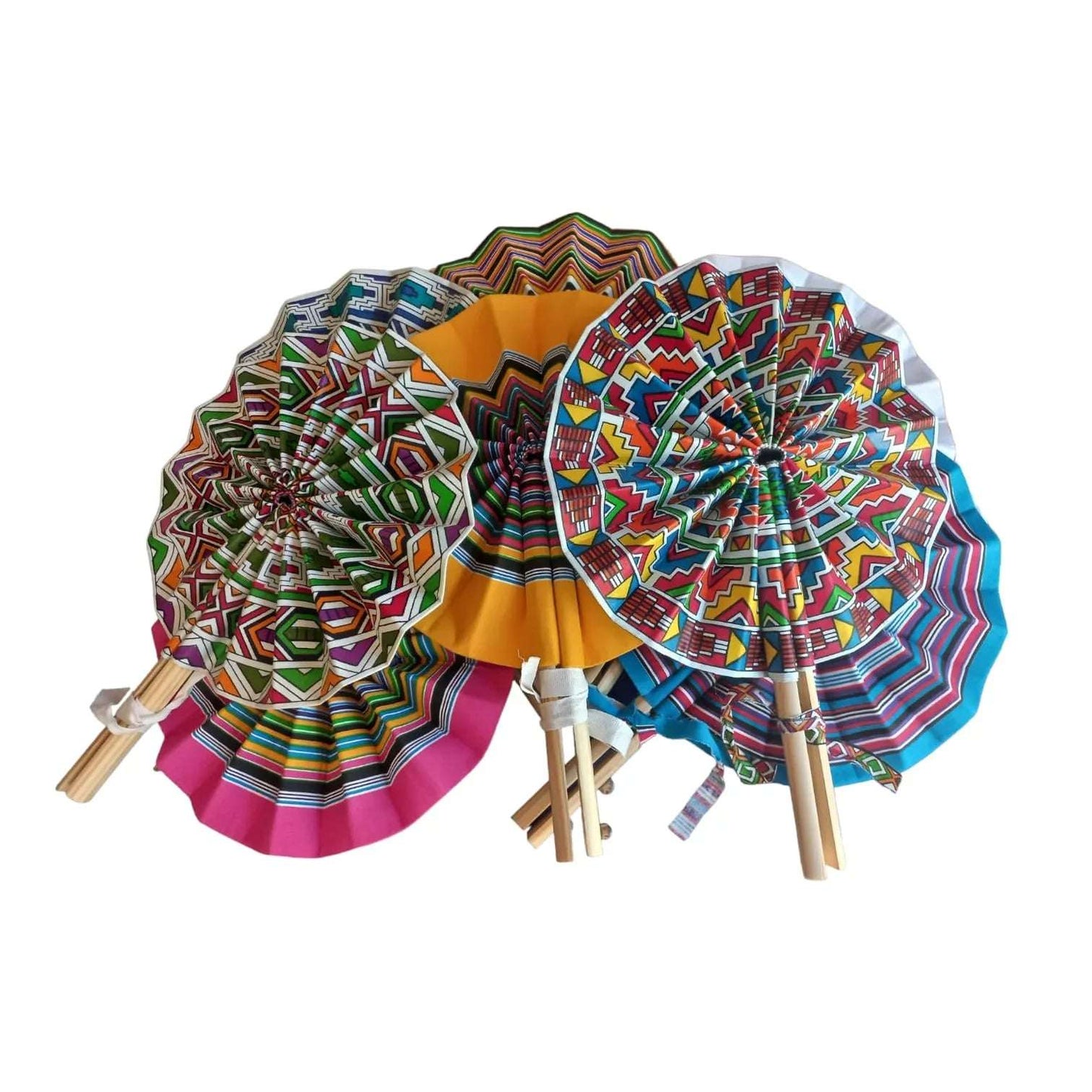 Vhutambo Handmade Foldable African Fabric Fan with Wooden Handles - African Pride Collection