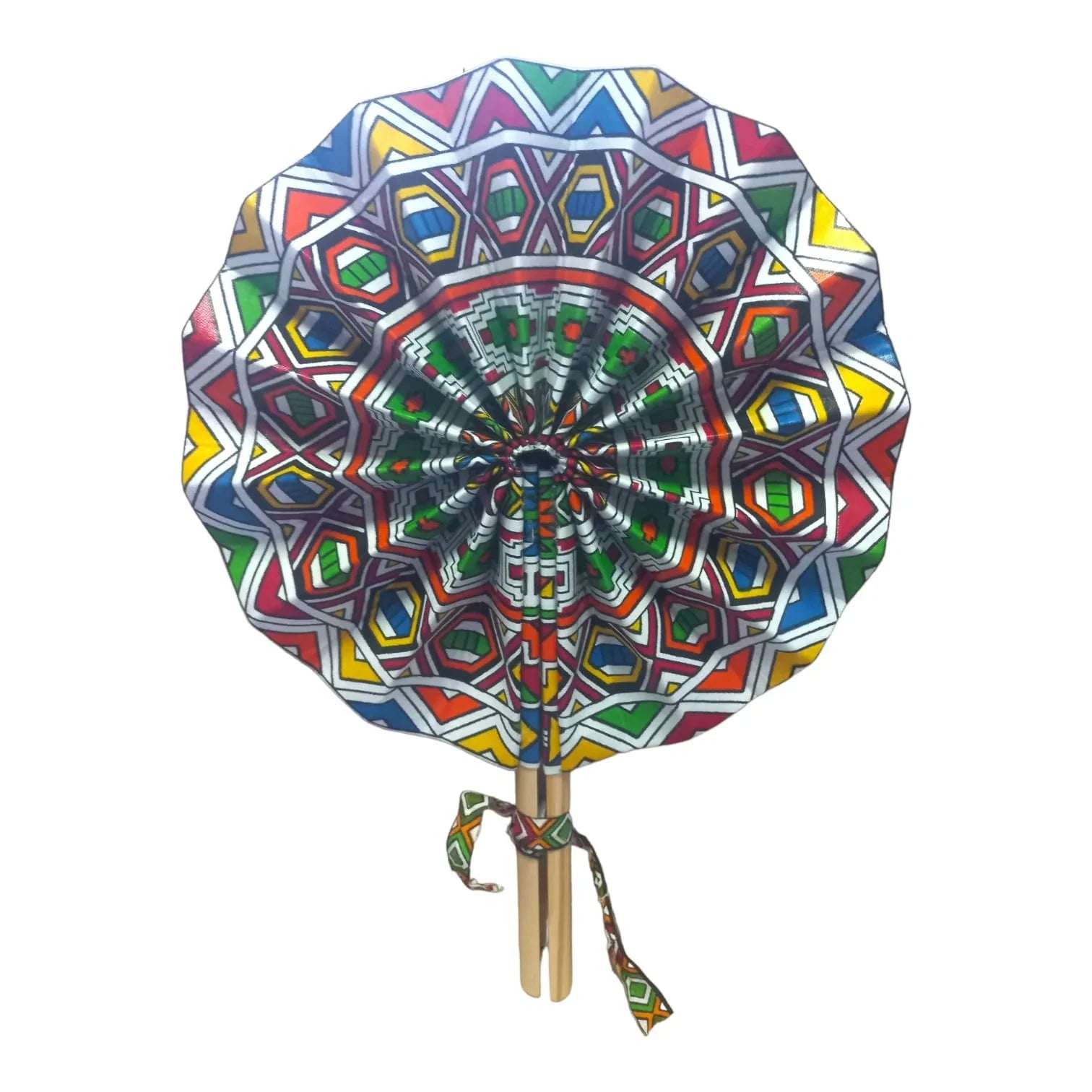 Vhutambo Handmade Foldable African Fabric Fan with Wooden Handles - African Pride Collection