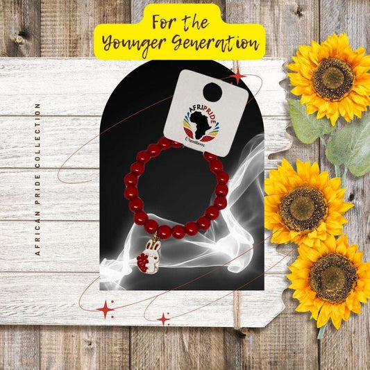 Kids & Teens Bracelet with a charm - Red - African Pride Collection