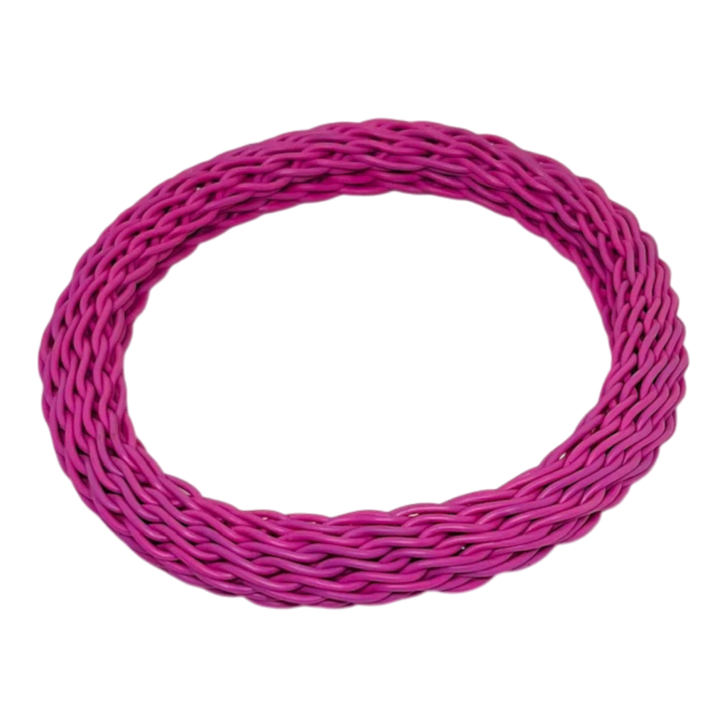 Pink braided bangle on a white background