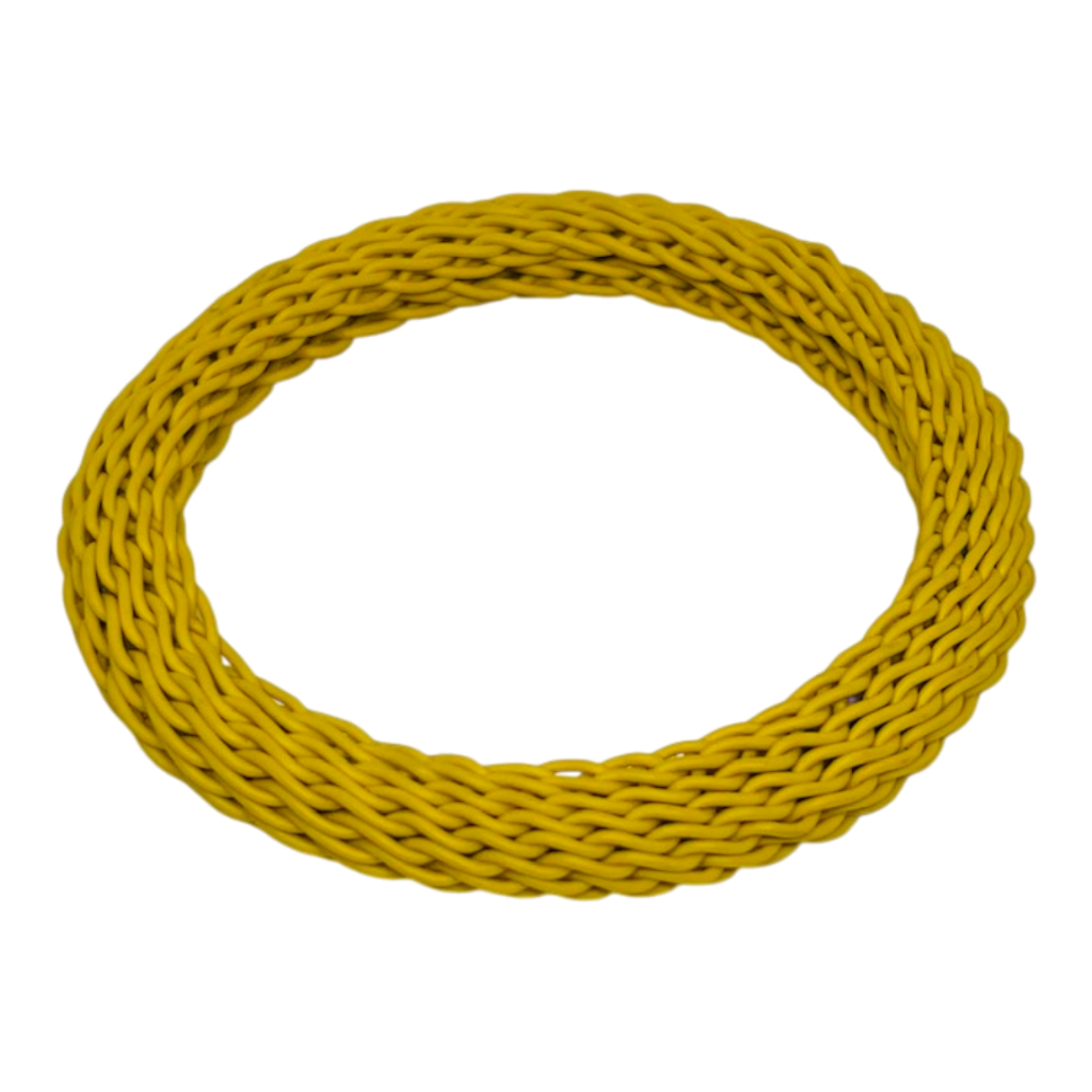 Yellow braided bangle on a white background