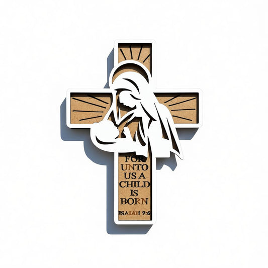 Wooden Christian Cross with Mother Mary Figure