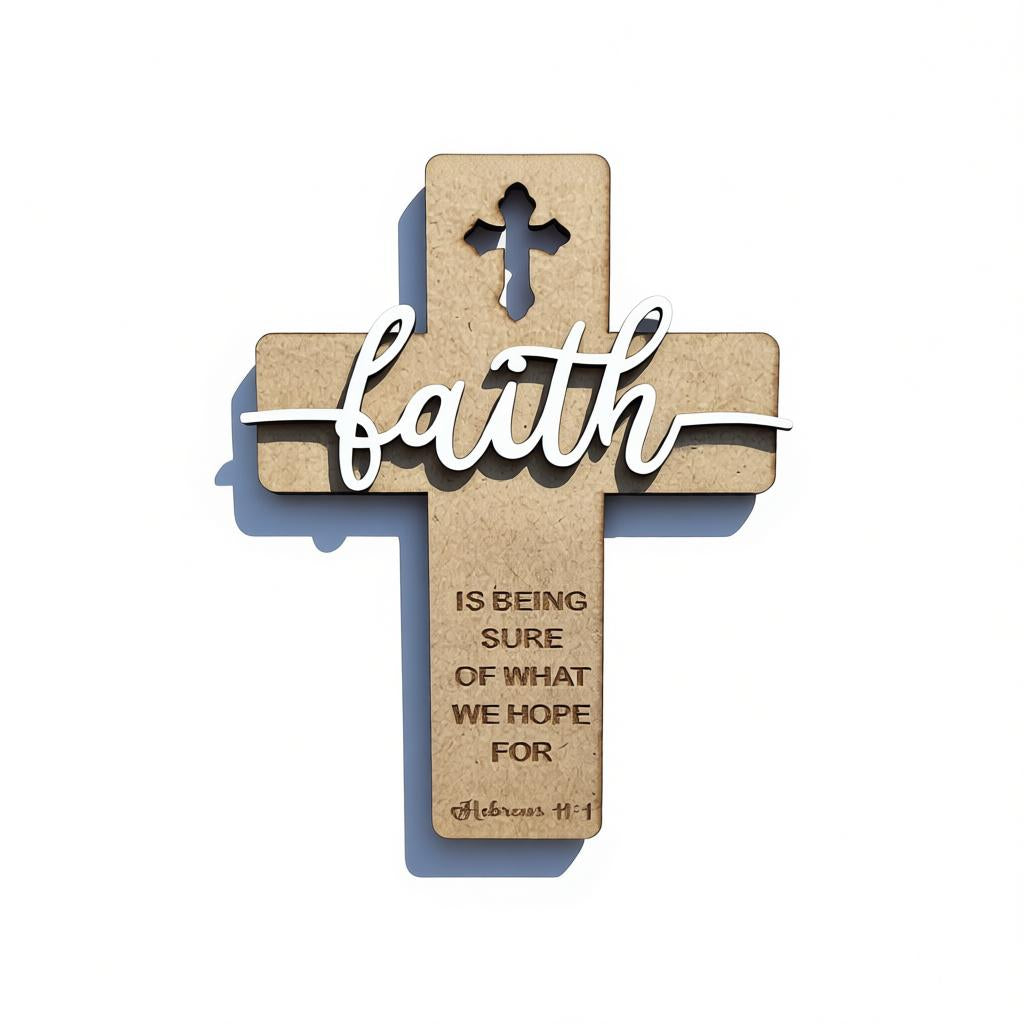 Wooden Christian Cross with “Faith” Inscription