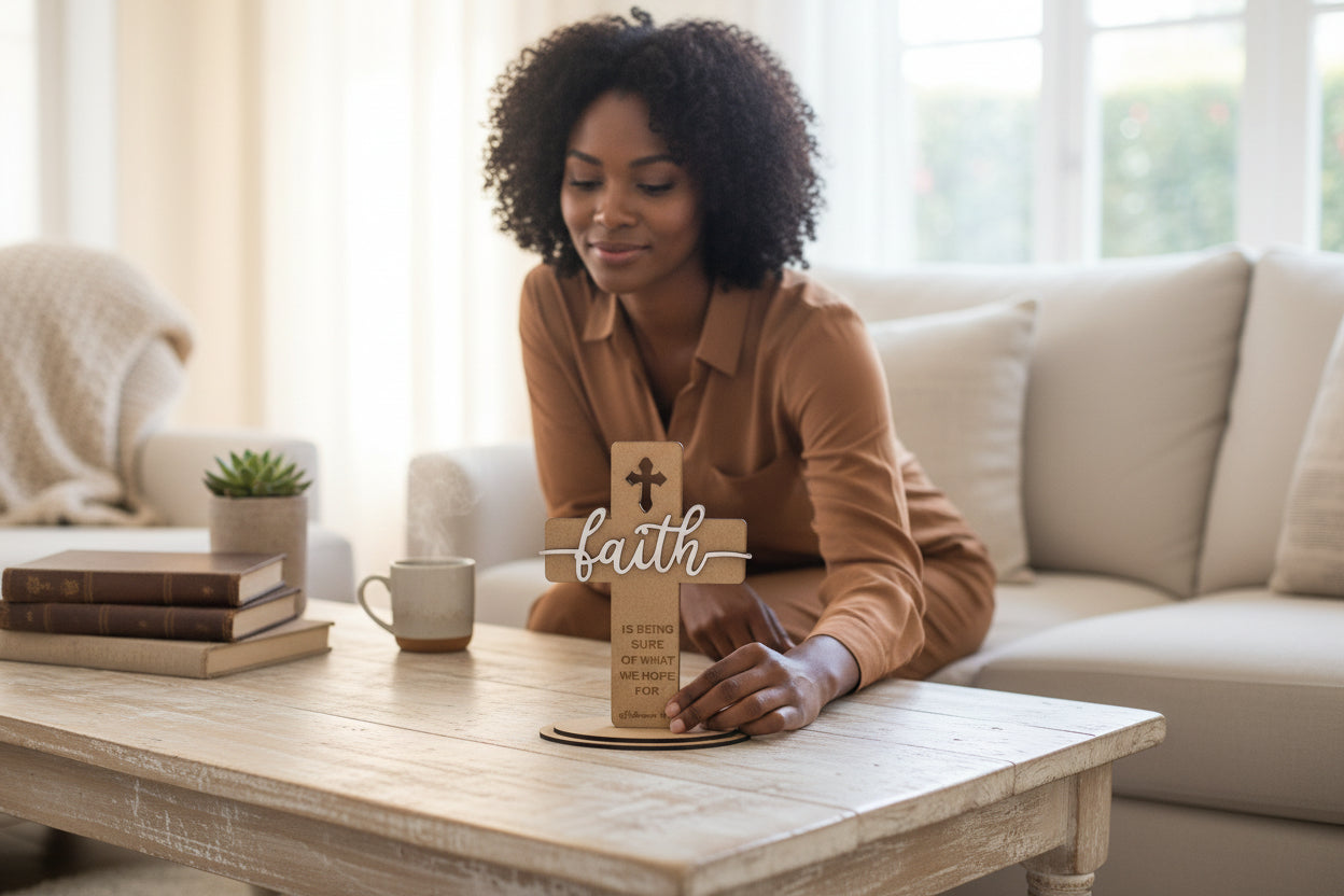Wooden Christian Cross with “Faith” Inscription
